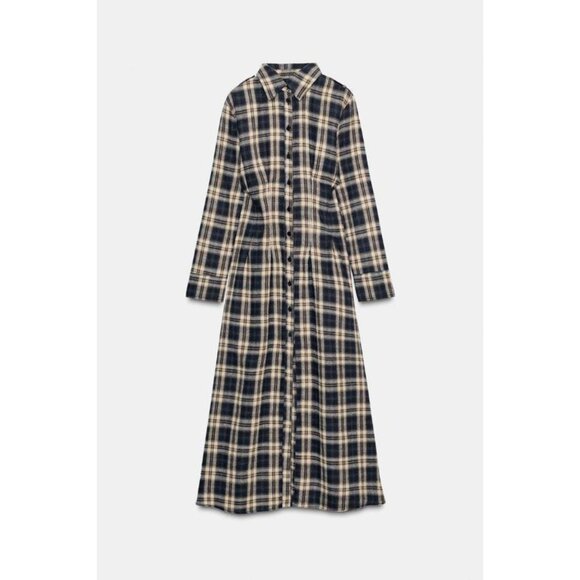 ZARA PLAID PLEATED MIDI DRESS - Picture 7 of 9